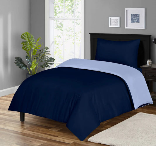 Brushed Microfiber 3 PCs Reversible Bedding Set with Pillow Cases- Light/Dark Blue