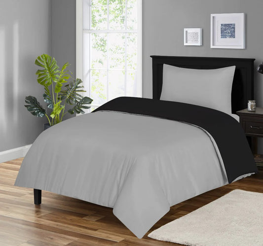 Brushed Microfiber 3 Pcs Reversible Bedding Set with Pillow Cases - Black/Grey