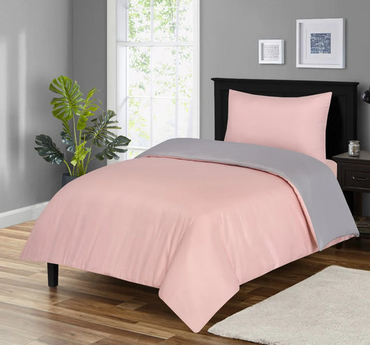 Brushed Microfiber 3 PCs Reversible Bedding Set with Pillow Cases - Blush/Grey