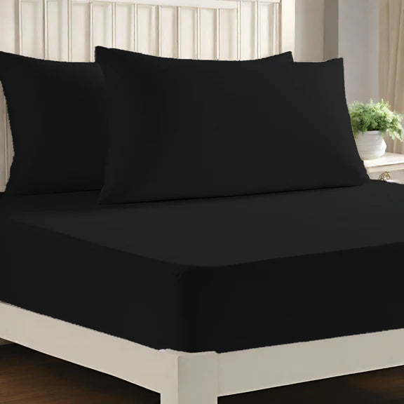 Microfiber 25 cm Deep Fitted Sheets- Black