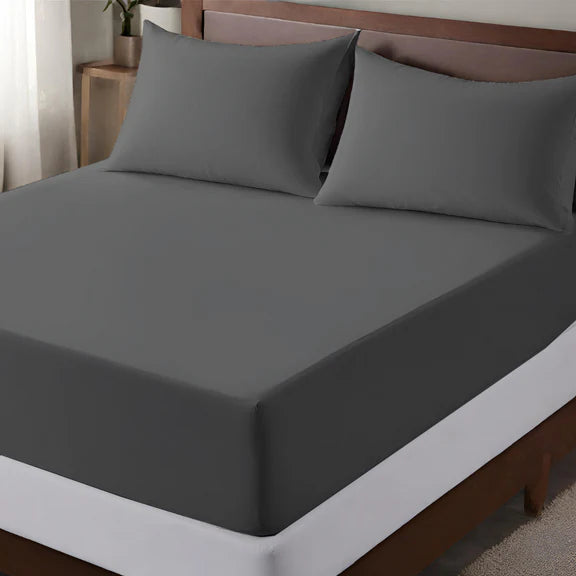 Microfiber 25 cm Deep Fitted Sheets- Charcoal