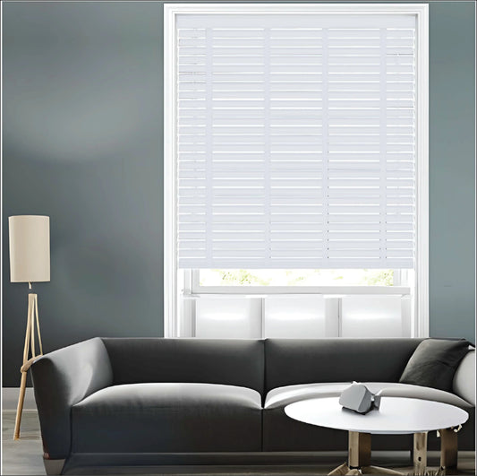 White Faux Wood Venetian Blinds With Tapes 50MM Slats Window Blind