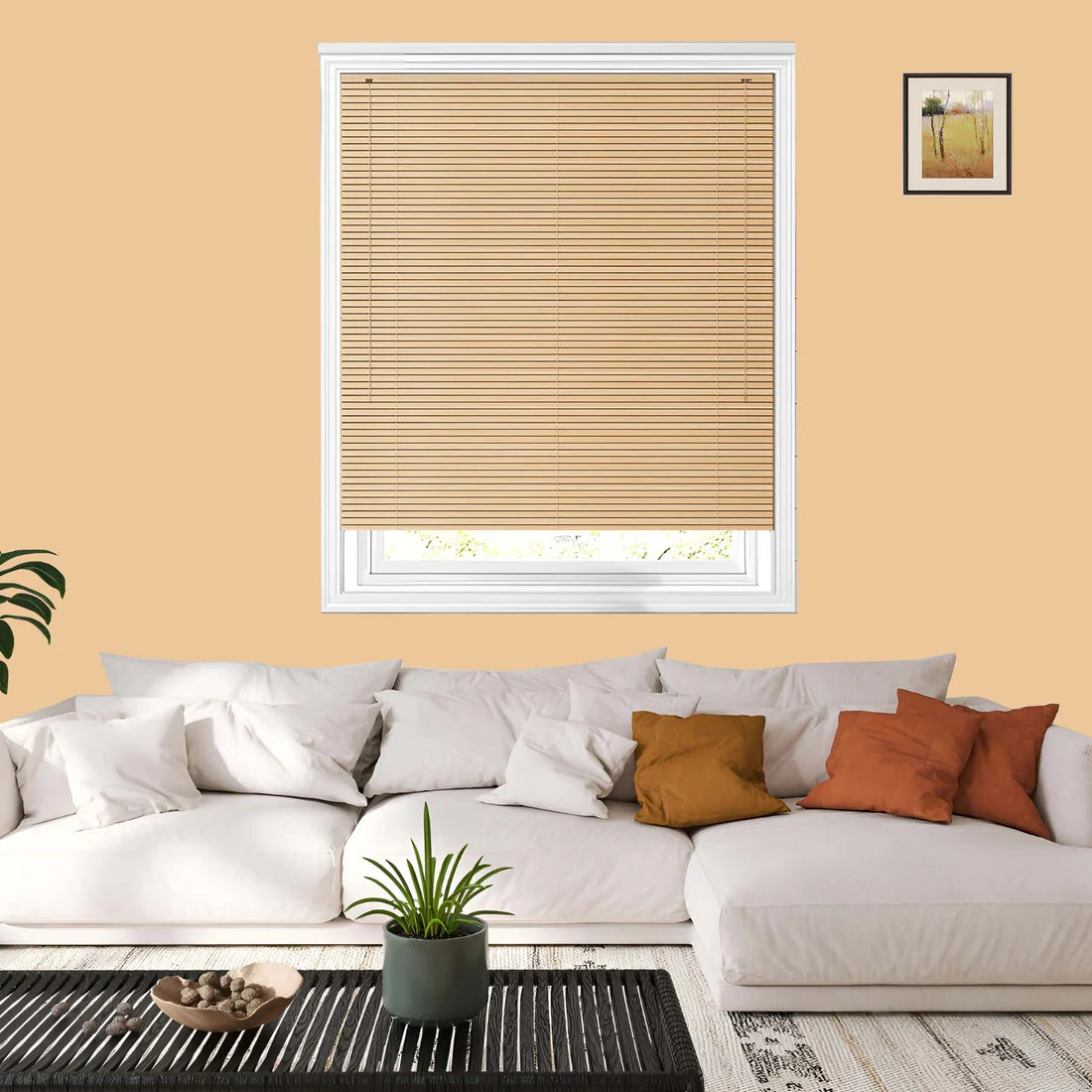 Natural PVC Venetian Blinds 25mm Slats Wood Grain Effect Window Blind