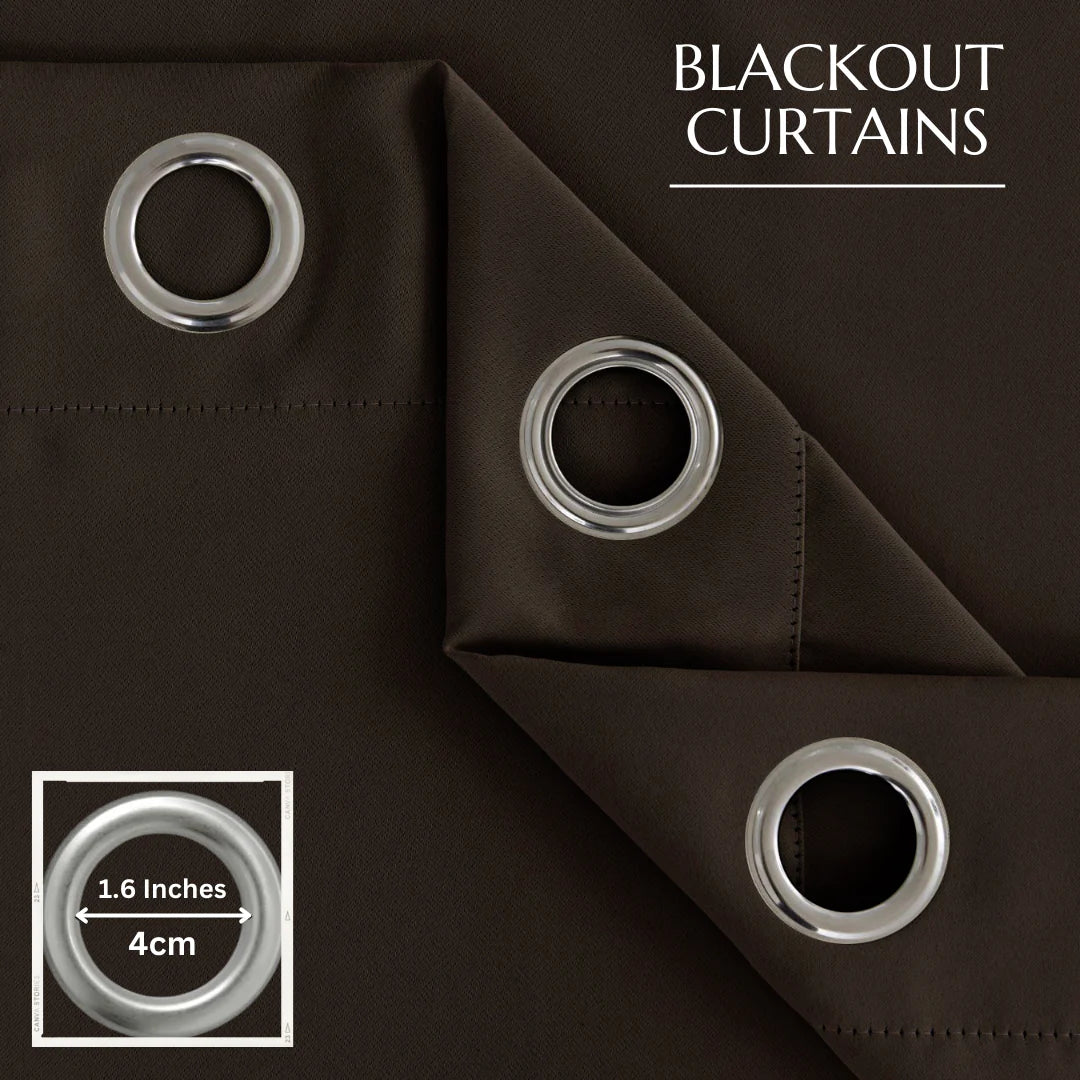 Thermal Insulated Blackout Curtains Ring Top Eyelet- Brown