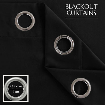 Thermal Insulated Blackout Curtains Ring Top Eyelet - Black