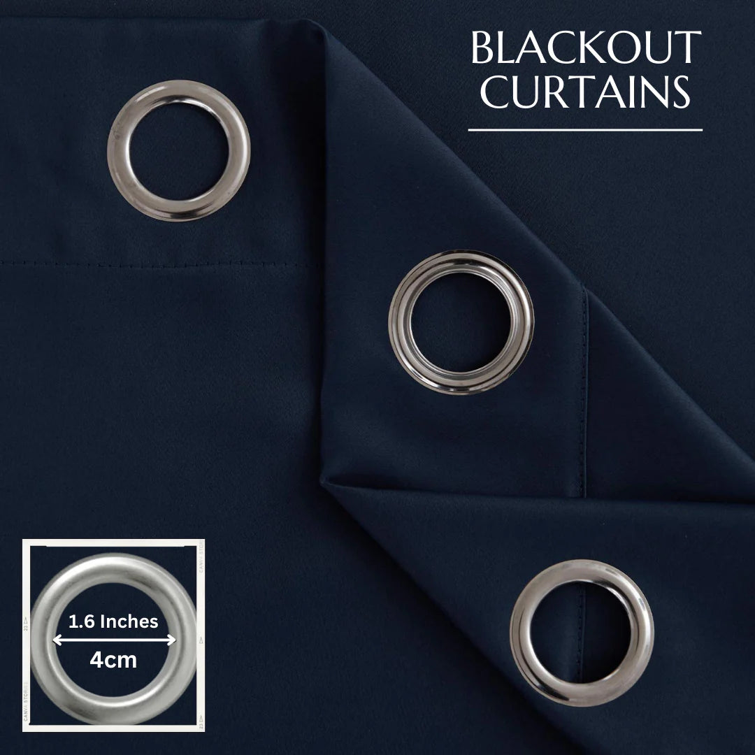 Thermal Insulated Blackout Curtains Ring Top Eyelet - Navy