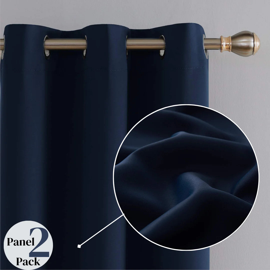 Thermal Insulated Blackout Curtains Ring Top Eyelet - Navy