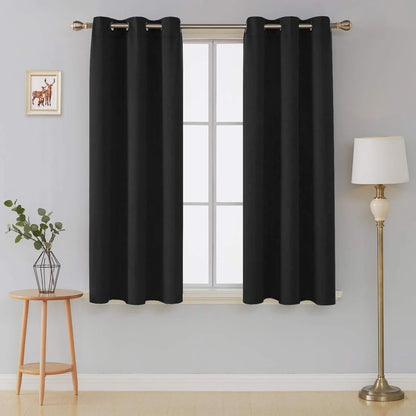 Thermal Insulated Blackout Curtains Ring Top Eyelet - Black