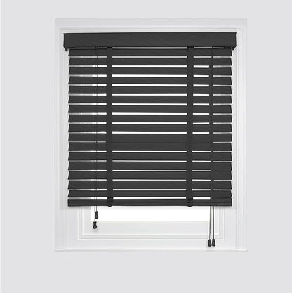 FERRY HOMEWARE Charcoal Faux Wood Blinds Tape Wooden Grain window Venetian Blind 50mm Horizontal Slats with White Silver/Grey Tape TRIMMABLE, Child Safe (Dark Grey Embossed Pattern