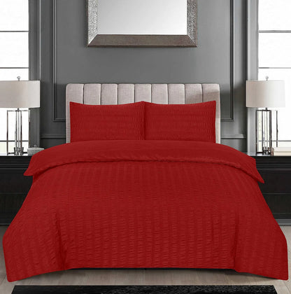 Seersucker Duvet Cover with 2 Pillow Cases-Red