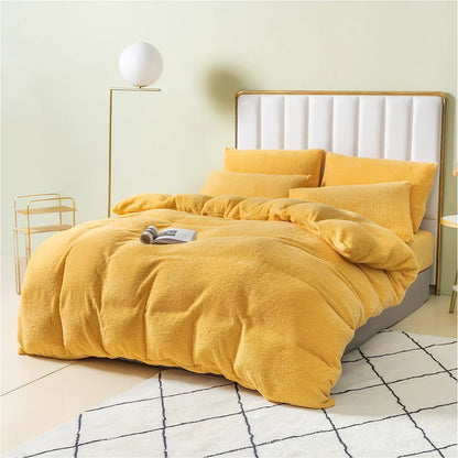 Teddy Fleece Bedding Duvet Covers Set - Ochre