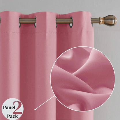 Thermal Insulated Blackout Curtains Ring Top Eyelet- Blush Pink