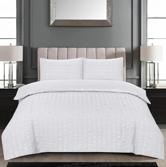 Seersucker Duvet Cover Sets with Pillow Cases-White