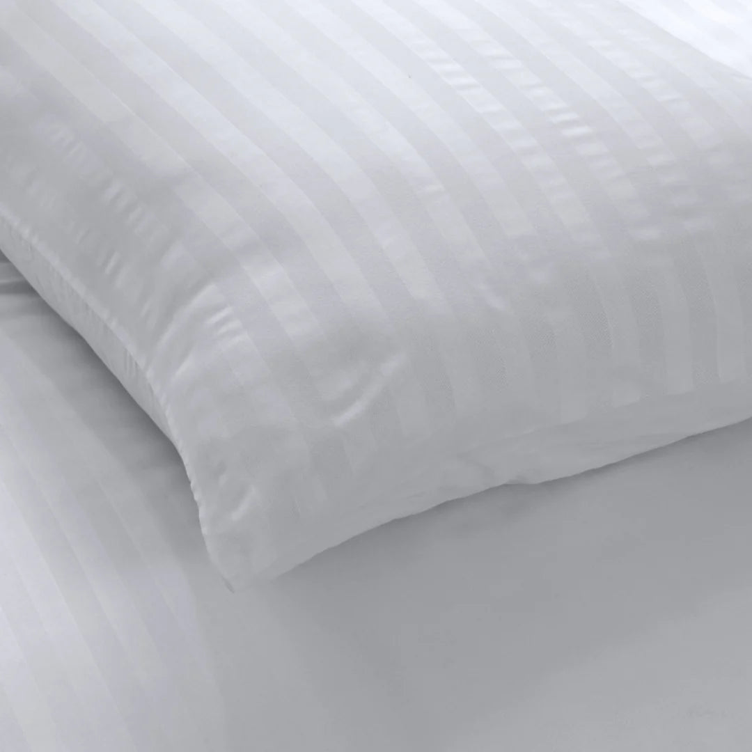 Microfiber Satin Stripe Duvet Cover Set With Pillowcases - White