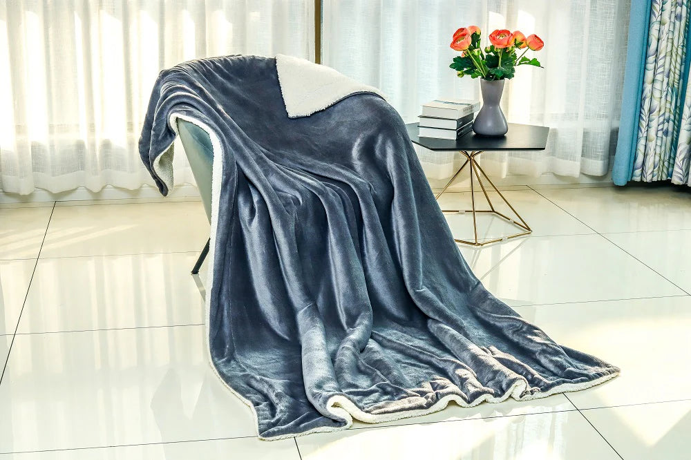 Sherpa Fleece Blanket Throw - Dark Grey