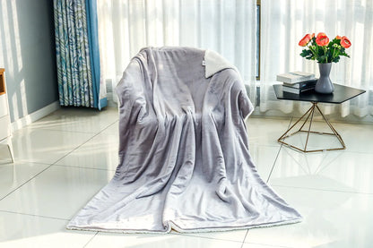 Sherpa Fleece Blanket Throw - Silver Grey