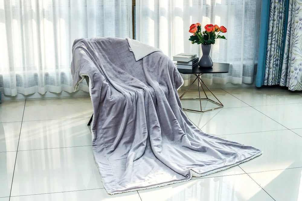 Sherpa Fleece Blanket Throw - Silver Grey