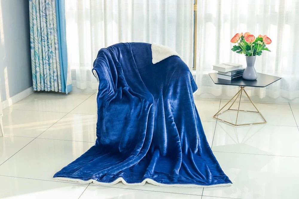 Sherpa Fleece Blanket Throw - Navy