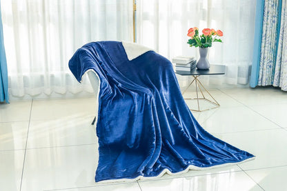 Sherpa Fleece Blanket Throw - Navy