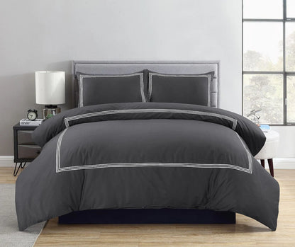 100% Polycotton Beretta Stitch Duvet Cover- Charcoal/White