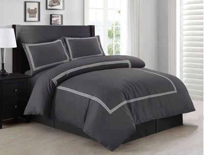 100% Microfiber Beretta 3 Stitch Duvet Cover Set- Charcoal/White