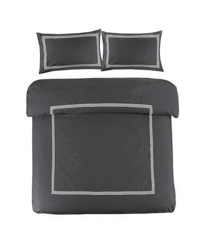 100% Microfiber Beretta 3 Stitch Duvet Cover Set- Charcoal/White