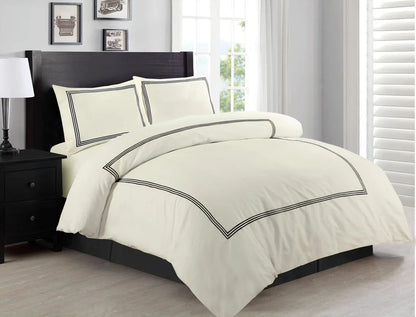 100% Microfiber Beretta Stitch Duvet Cover Set- Cream/Black