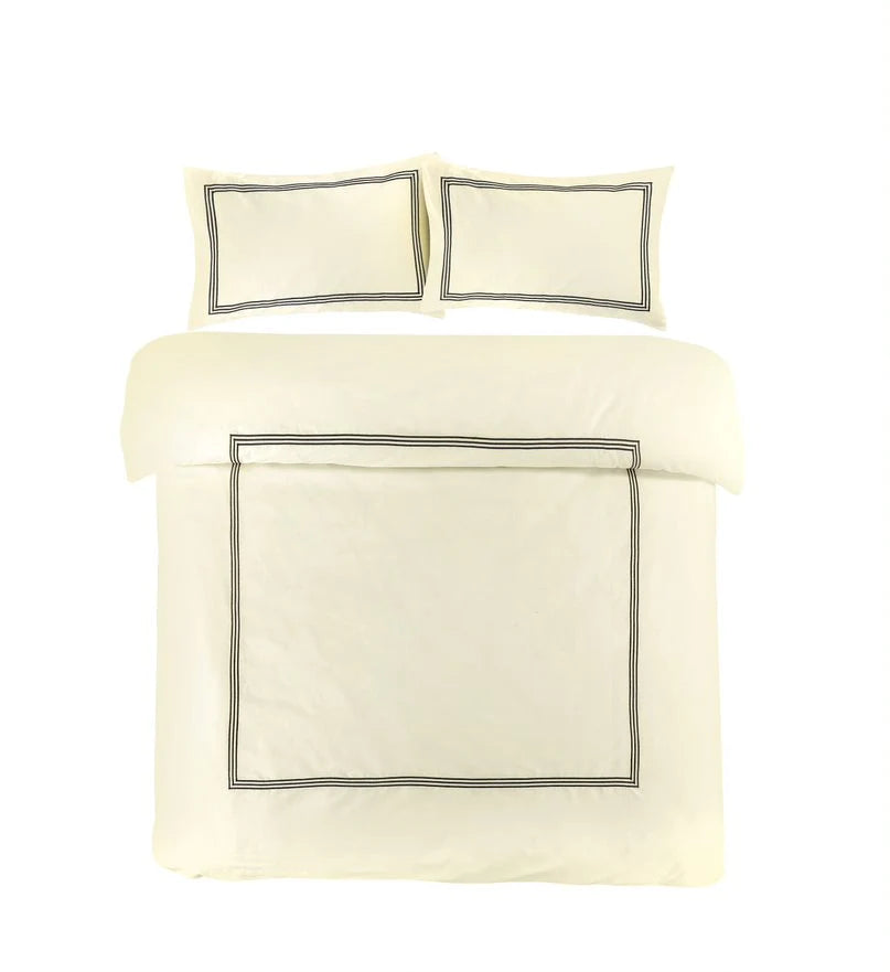 100% Microfiber Beretta Stitch Duvet Cover Set- Cream/Black