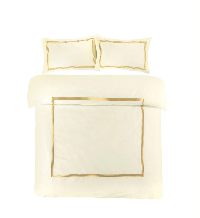 100% Microfiber Beretta Stitch Duvet Cover Set- Cream/Gold