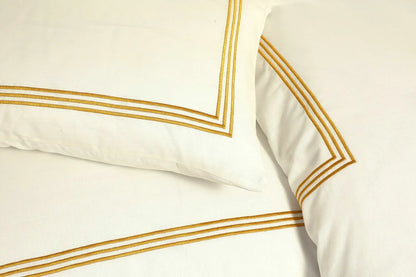 100% Polycotton Beretta Stitch Duvet Cover- Cream/Gold