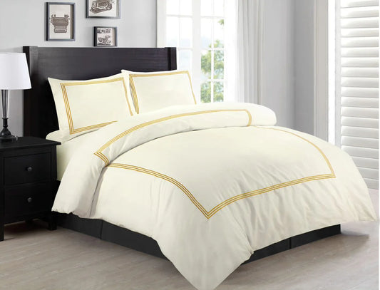 100% Microfiber Beretta Stitch Duvet Cover Set- Cream/Gold