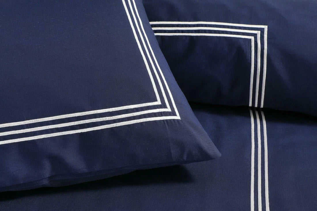 100% Polycotton Beretta Stitch Duvet Cover- Navy/White