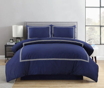 100% Polycotton Beretta Stitch Duvet Cover- Navy/White