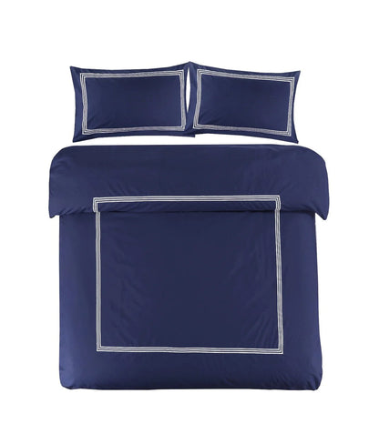 100% Polycotton Beretta Stitch Duvet Cover- Navy/White