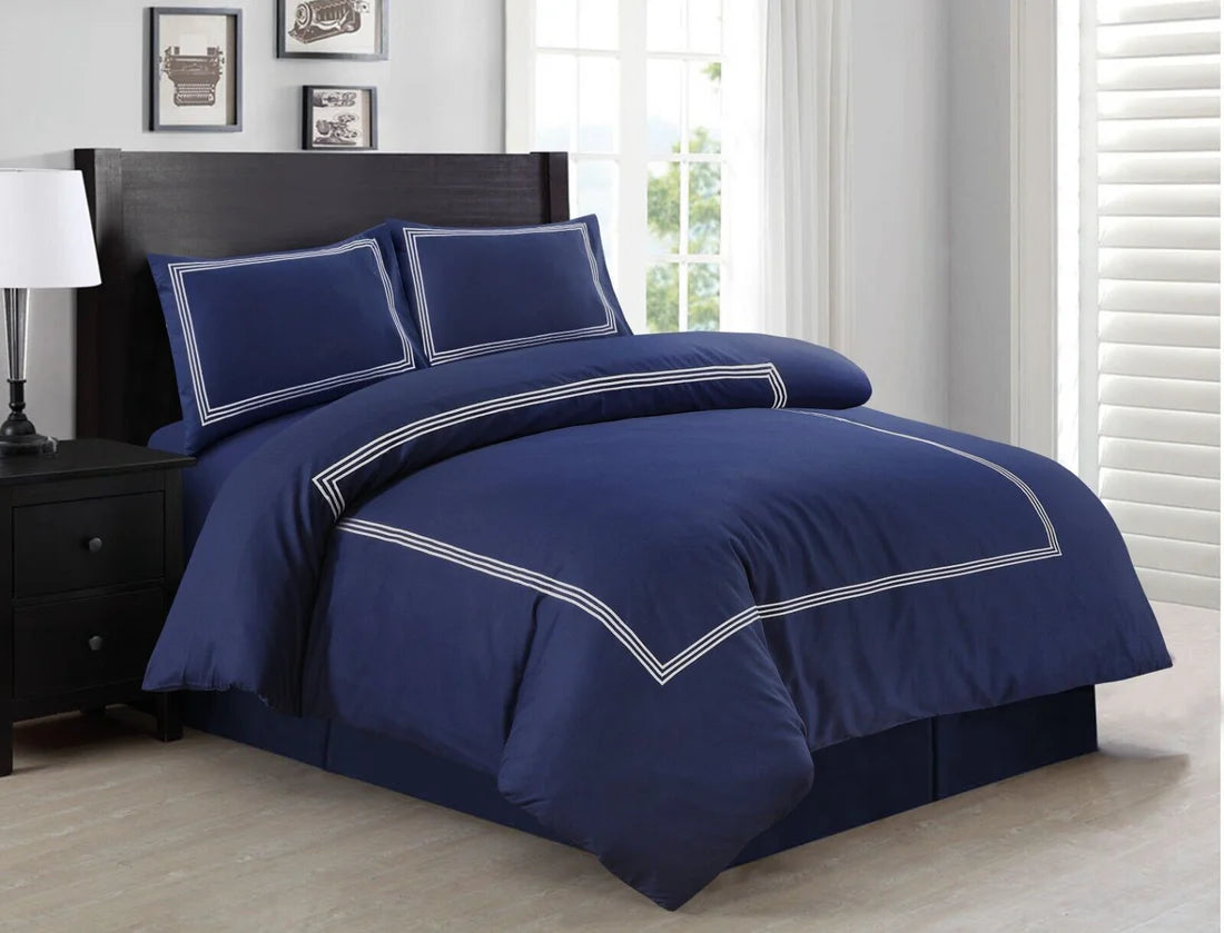 100% Polycotton Beretta Stitch Duvet Cover- Navy/White