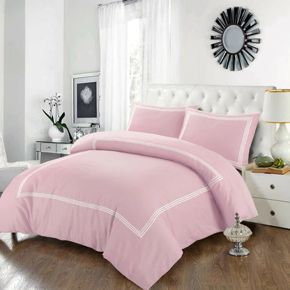 100% Polycotton Beretta Stitch Duvet Cover- Pink/White