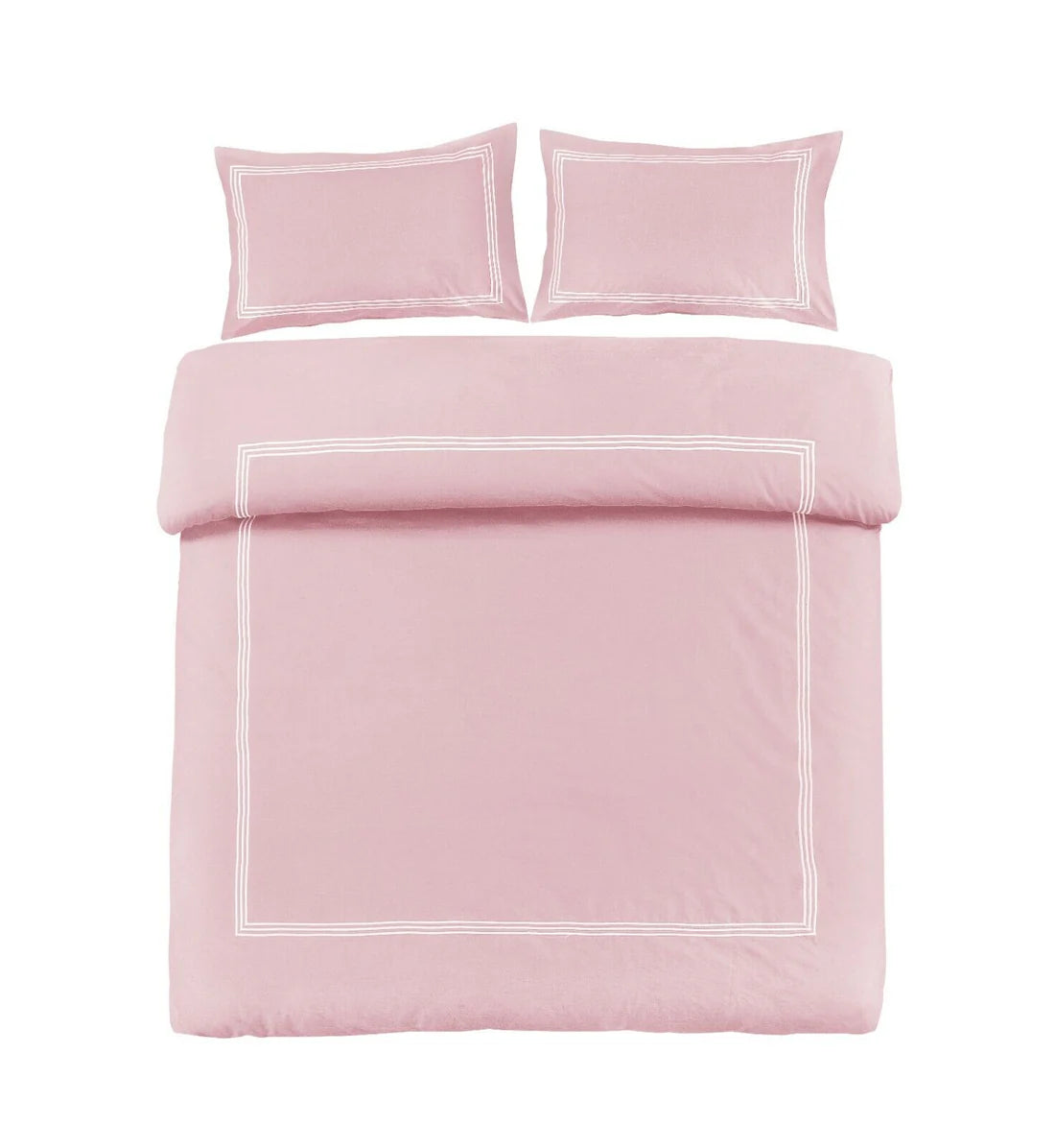 100% Polycotton Beretta Stitch Duvet Cover- Pink/White