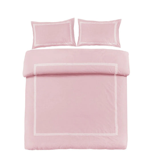 100% Polycotton Beretta Stitch Duvet Cover- Pink/White