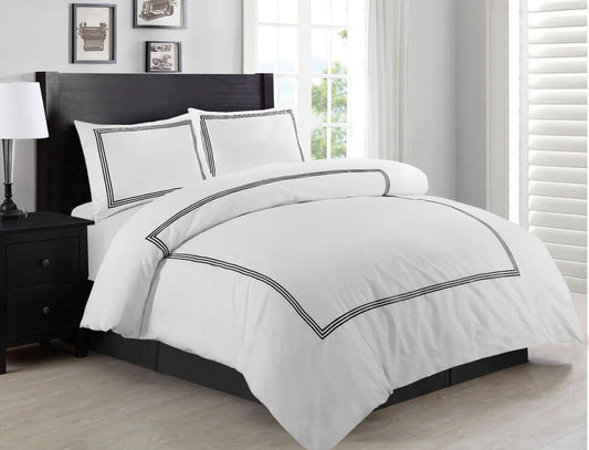 100% Polycotton Beretta Stitch Duvet Cover- White/Black