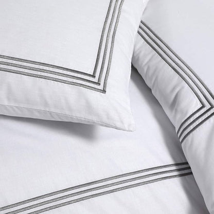 100% Microfiber Beretta Stitch Duvet Cover Set- White/Grey