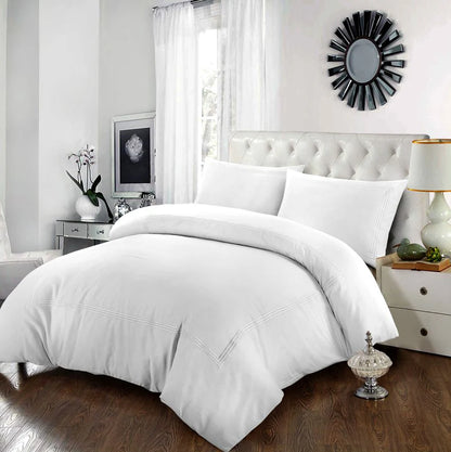 100% Polycotton Beretta Stitch Duvet Cover- White/White