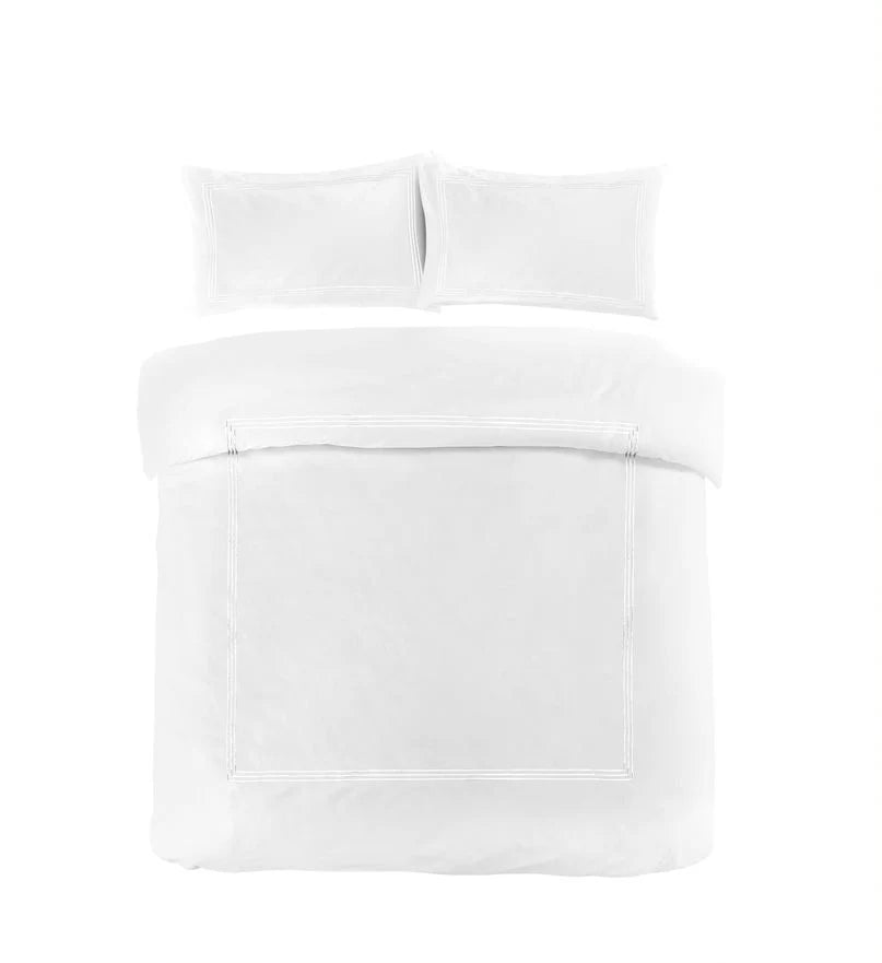 100% Polycotton Beretta Stitch Duvet Cover- White/White