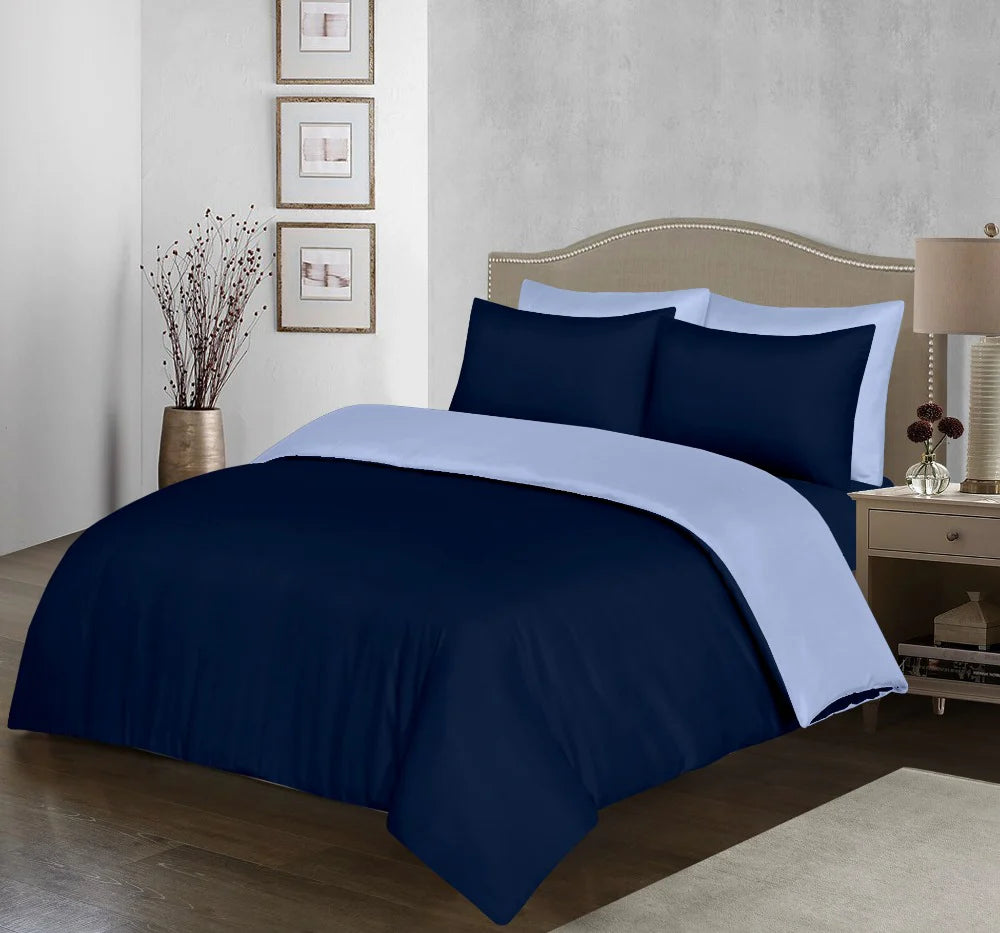 Brushed Microfiber 3 PCs Reversible Bedding Set with Pillow Cases- Light/Dark Blue