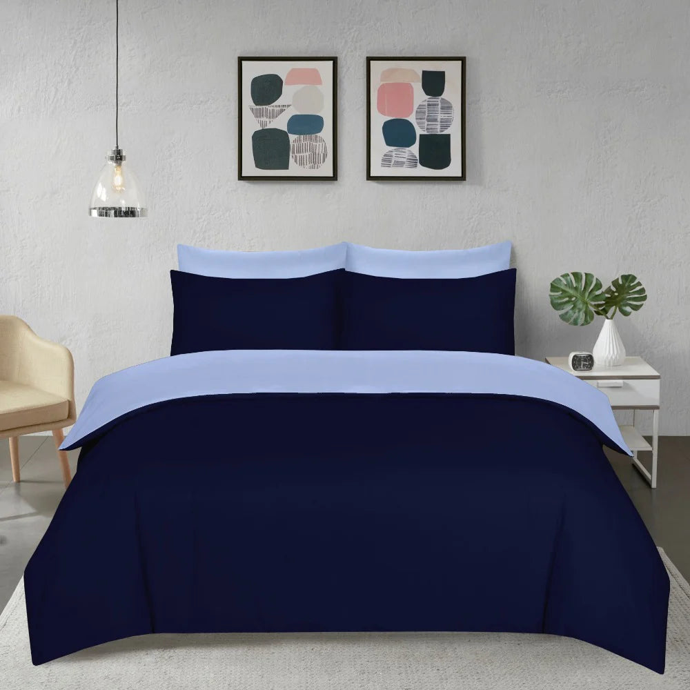 Brushed Microfiber 3 PCs Reversible Bedding Set with Pillow Cases- Light/Dark Blue