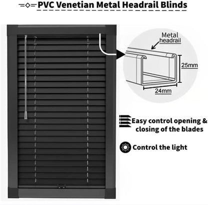 Premium Black Metal Headrail PVC Venetian Blinds 25mm Slats