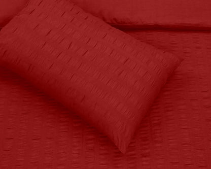 Seersucker Duvet Cover with 2 Pillow Cases-Red