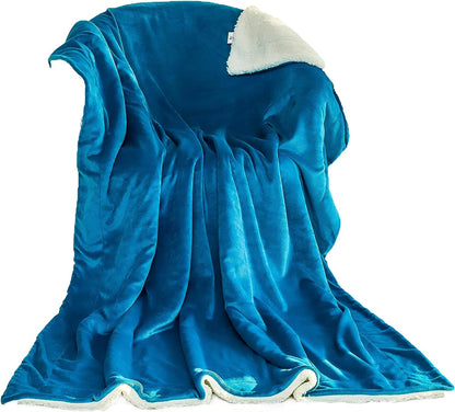 Sherpa Fleece Blanket Throw - Turquoise Blue