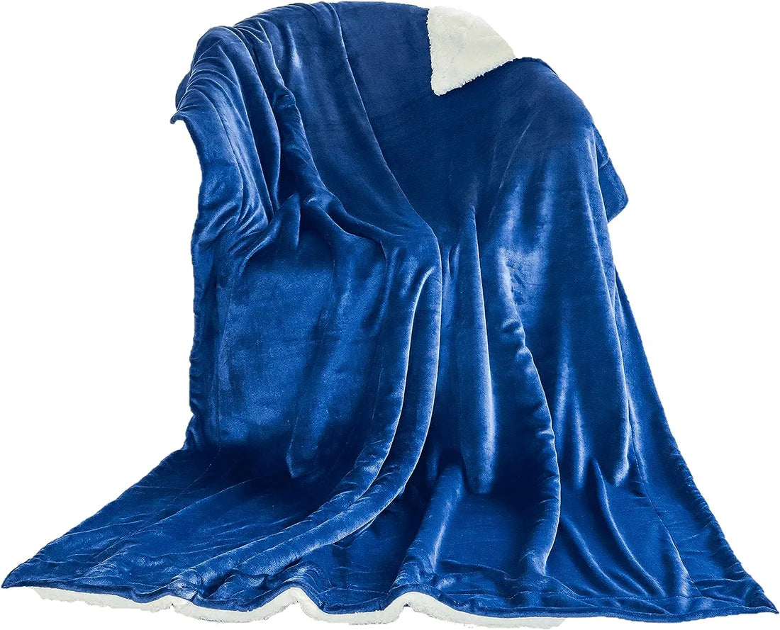 Sherpa Fleece Blanket Throw - Navy