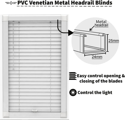 White PVC Venetian Blinds Metal Headrail 25mm Slats