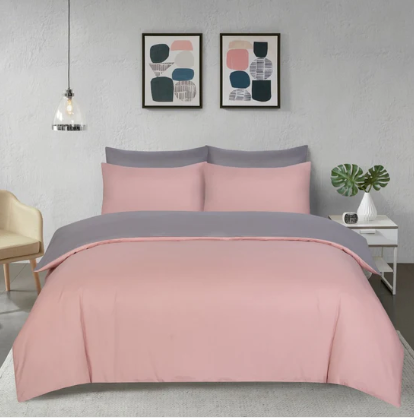 Ferry Homeware  Duvet Reversible duvet Cover Sets- Reversible Soft Brushed Microfiber Plain Dyed Duvet Cover Sets with Pillow Cases- Reversible Bedding Quilt Cover Set (Blush Pink & Grey)